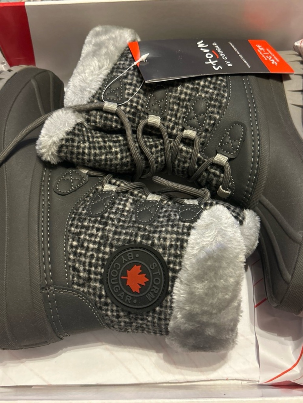 Storm Women's Gray Faux Fur Winter Rain Boots